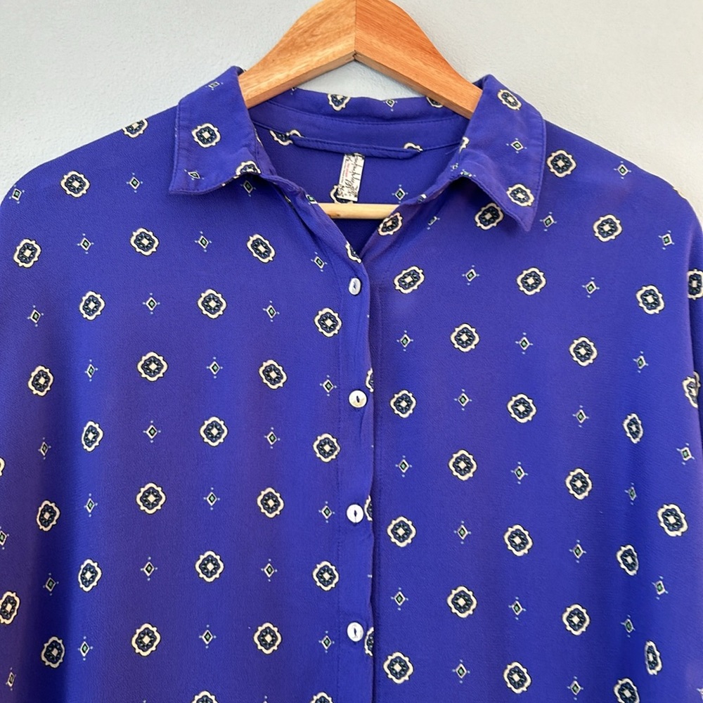 Free People Intimately • Blue Purple Button Down Long Sleeve Top Size XS - Picture 4 of 17